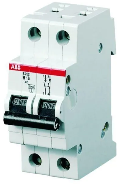 ABB Leitungsschutzschalter C 6A, 2-polig, C-Charakteristik, Ausschaltvermögen 6kA, 230/400V AC, 35mm breit S202-C6