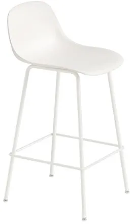 Muuto Fiber Barhocker mit Tube Base und Rückenlehne Weiß/Weiß H87,5 cm
