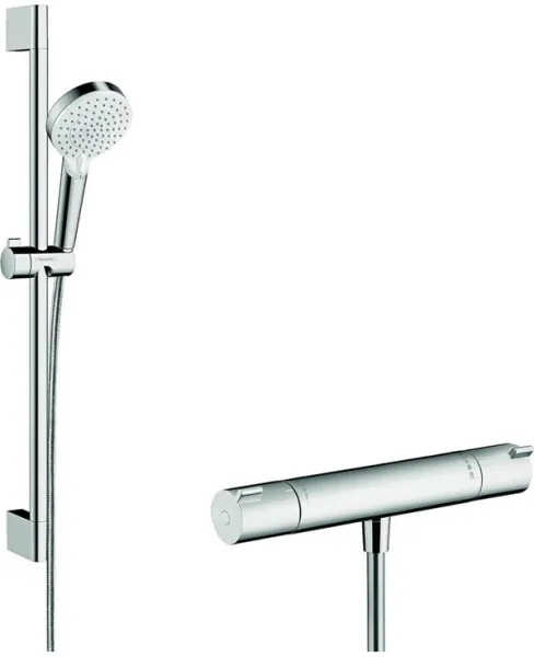 Hansgrohe Crometta Vario -Duschset mit Ecostat 1001 CL-Thermostat, Weiß/Chrom