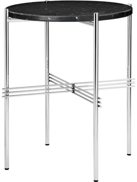 GUBI TS Beistelltisch Rund Ø40 Polierter Stahl/Black Marquina Marmor