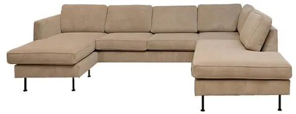 Thy Sofa mit Chaiselongue und offenem Ende - 305 x 210 cm - beige Samt - linksgerichtet