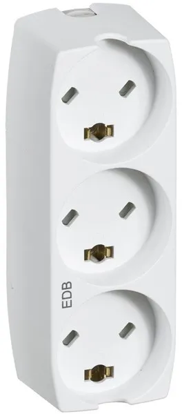 LK Steckdose mit 3 rechteckigen EDB-Steckern, 2-polig mit Erdung, weiß